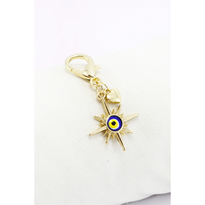 Nazar Boncuğu Güneş Metal Kalp, Klipsli Cüzdan Süsü Charm Çanta Süsü Anahtarlık