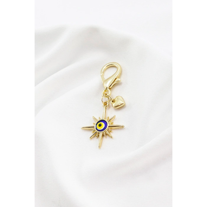 Nazar Boncuğu Güneş Metal Kalp, Klipsli Cüzdan Süsü Charm Çanta Süsü Anahtarlık