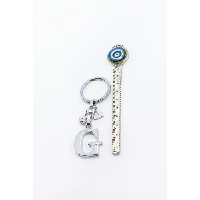 Gümüş Sedefli Çiçekli Metal Kalpli Gümüş Renkli Metal G Harfi Anahtarlık / Hediyelik Çanta Süsü