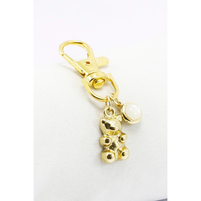 Jelibon Ayıcık Metal Kalpli Klipsli Cüzdan Süsü Charm Gold Renkli 63Çanta Süsü Anahtarlık