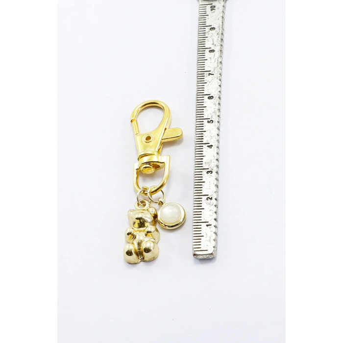 Jelibon Ayıcık Metal Kalpli Klipsli Cüzdan Süsü Charm Gold Renkli 63Çanta Süsü Anahtarlık