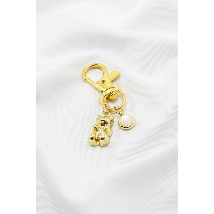 Jelibon Ayıcık Metal Kalpli Klipsli Cüzdan Süsü Charm Gold Renkli 63Çanta Süsü Anahtarlık