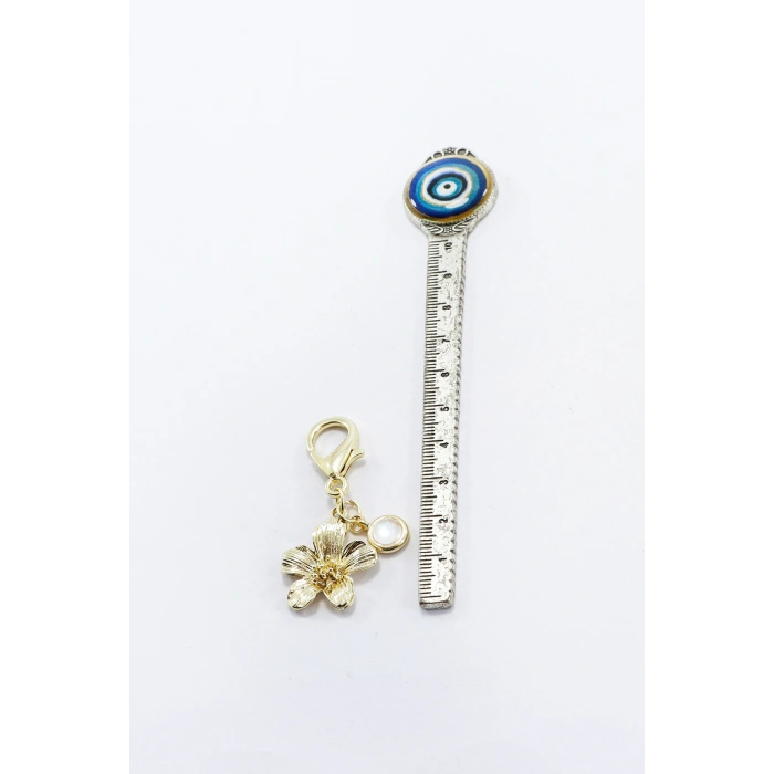Metal Çiçek Sedefli Boncuk Klipsli Cüzdan Süsü Charm Gold Renkli Çanta Süsü Anahtarlık