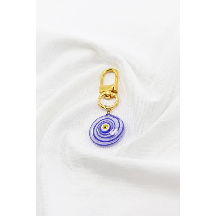 El Yapımı Cam Murano Nazar Boncuğu Gold Renkli Metal Klipsli Cüzdan Süsü Charm Çanta Süsü Anahtarlık