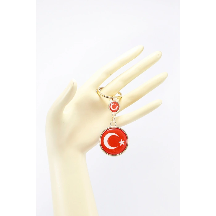 Türk Bayrağı Kırmızı Anahtarlık, Çift Bayraklı Rose Gold Renkli