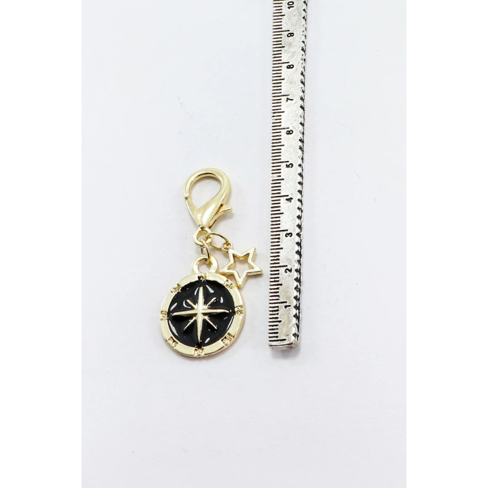 Siyah Gold Kuzey Yıldızı Metal Yıldız Gold Renkli Klipsli Cüzdan Süsü Charm Çanta Süsü Anahtarlık