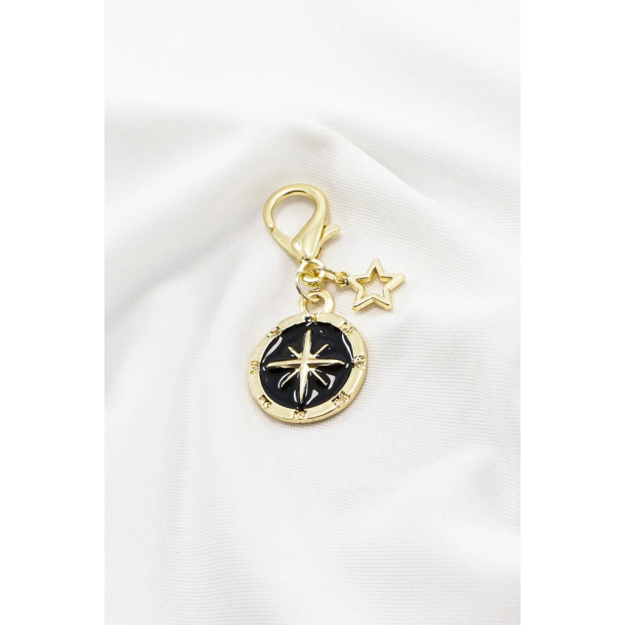 Siyah Gold Kuzey Yıldızı Metal Yıldız Gold Renkli Klipsli Cüzdan Süsü Charm Çanta Süsü Anahtarlık
