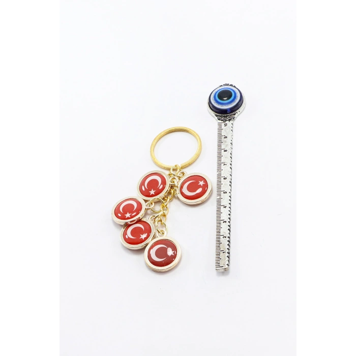 Türk Bayrağı Kırmızı Anahtarlık, Beş Bayraklı Rose Gold Renkli