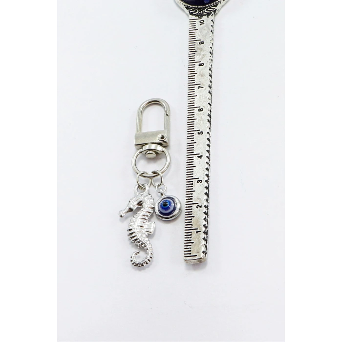 Metal Deniz Atı Nazar Boncuğu Klipsli Küçük Charm Anahtarlık Cüzdan Çanta Süsü