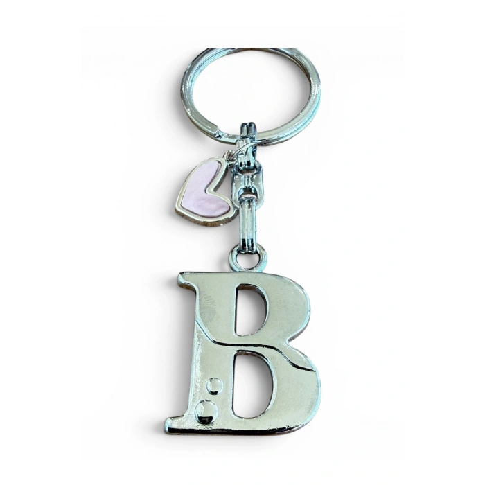 Gümüş Renkli Metal B Harfi Anahtarlık, Pastel Açık Pembe Modern Stil Metal Kalp