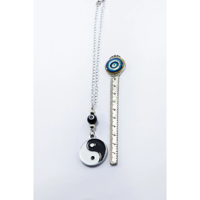 Metal Yin Yang Siyah Cam Nazar Boncuğu Araba Dikiz Ayna Süsü, zincirli Yeni Araba Hediyesi