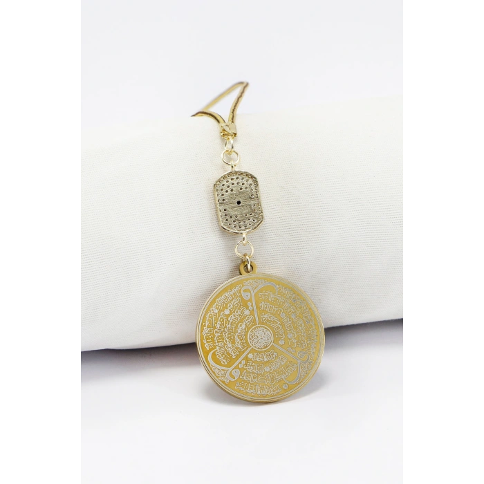 Zirkon Kuzey Yıldızı Gold Renkli 316L Çelik Ayetel Kürsi Felak Nas İhlas Araba Ayna Süsü