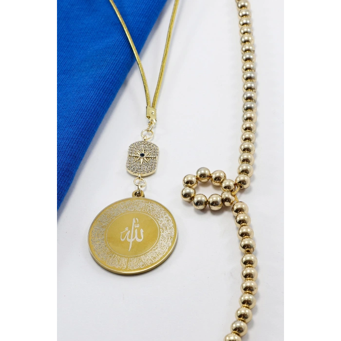 Zirkon Kuzey Yıldızı Gold Renkli 316L Çelik Ayetel Kürsi Felak Nas İhlas Araba Ayna Süsü