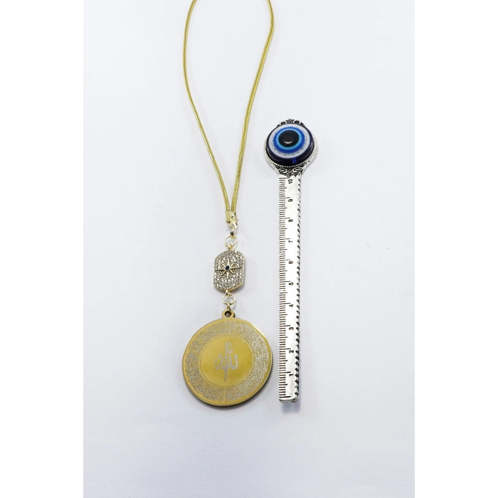 Zirkon Kuzey Yıldızı Gold Renkli 316L Çelik Ayetel Kürsi Felak Nas İhlas Araba Ayna Süsü