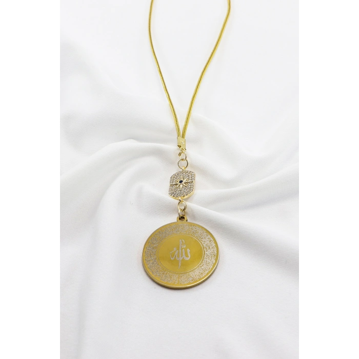 Zirkon Kuzey Yıldızı Gold Renkli 316L Çelik Ayetel Kürsi Felak Nas İhlas Araba Ayna Süsü