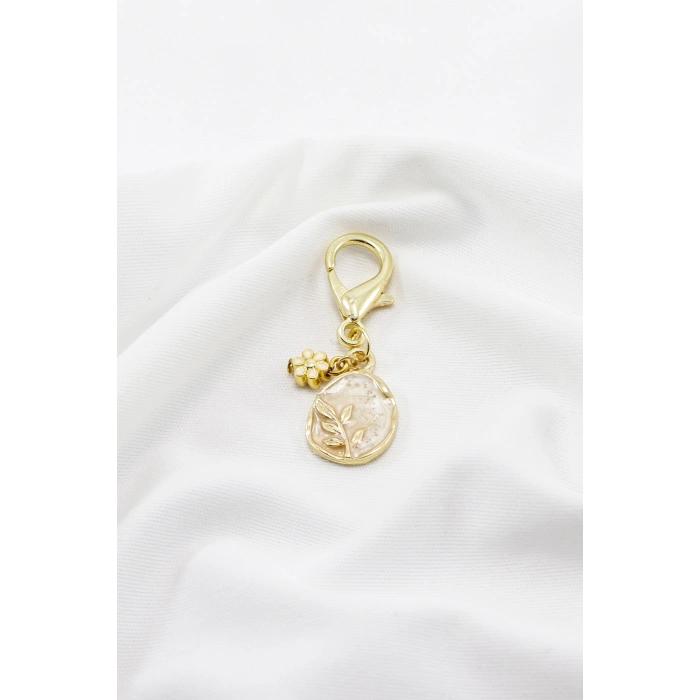 Mineli Minimalist Çiçekli Klipsli Cüzdan Süsü Charm Çanta Süsü Anahtarlık
