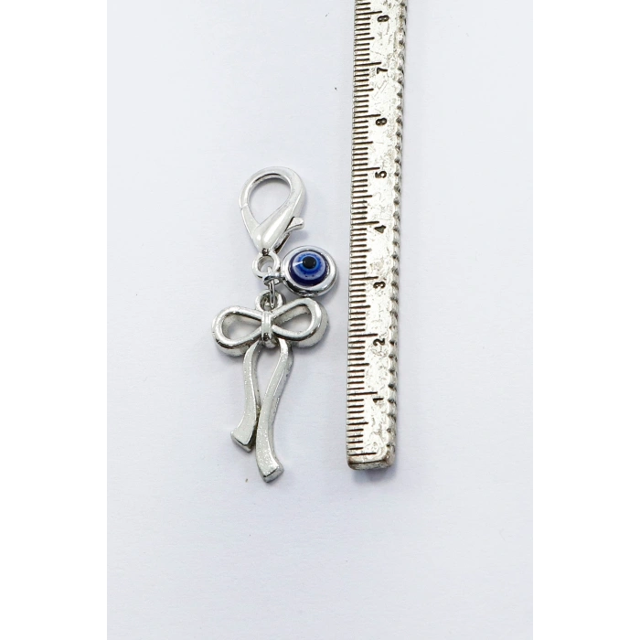 Metal Fiyonk Metal Nazar Boncuğu Klipsli Küçük Charm Anahtarlık Cüzdan Çanta Süsü