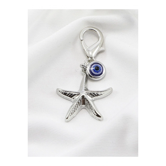 Metal Deniz Atı Nazar Boncuğu Klipsli Küçük Charm Anahtarlık Cüzdan Çanta Süsü