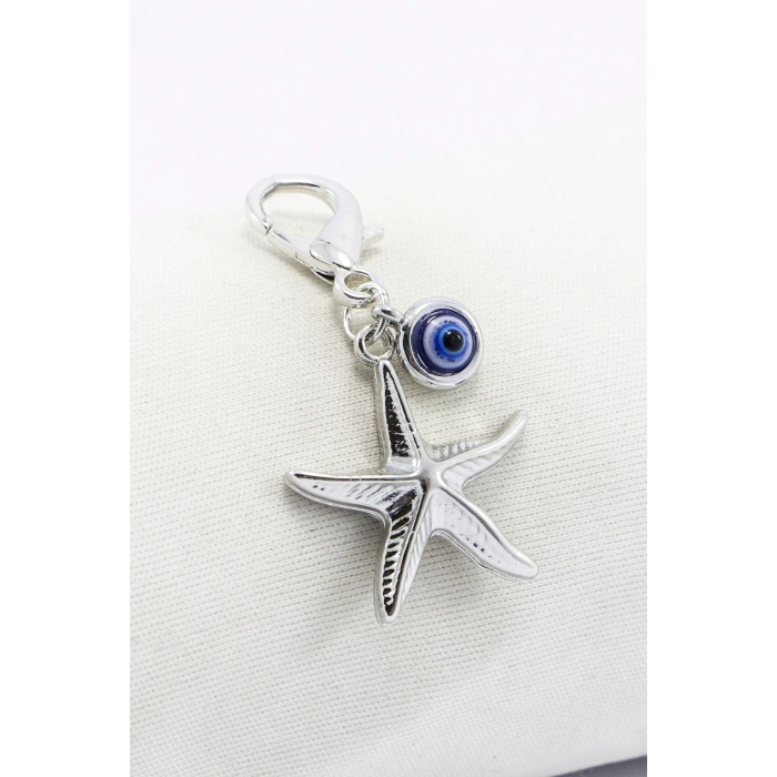 Metal Deniz Atı Nazar Boncuğu Klipsli Küçük Charm Anahtarlık Cüzdan Çanta Süsü