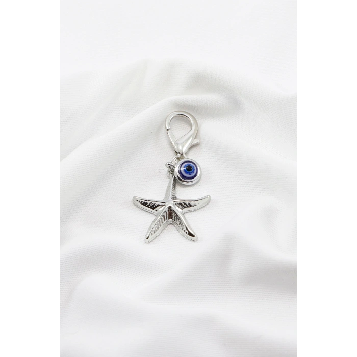 Metal Deniz Atı Nazar Boncuğu Klipsli Küçük Charm Anahtarlık Cüzdan Çanta Süsü