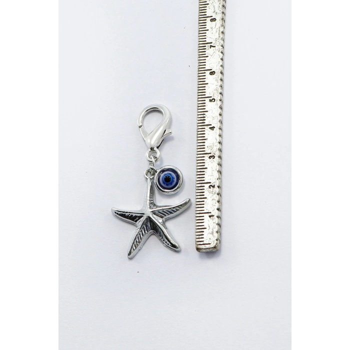 Metal Deniz Atı Nazar Boncuğu Klipsli Küçük Charm Anahtarlık Cüzdan Çanta Süsü