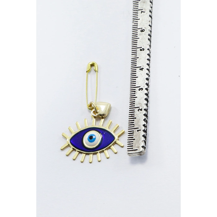 Kirpikli Nazar Boncuğu Metal Kalp Gold Renkli Klipsli Cüzdan Süsü Charm Çanta Süsü Anahtarlık