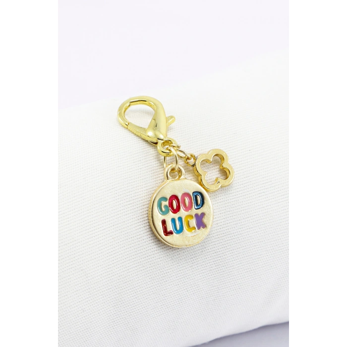 Renkli Good Luck İyi Şanslar Metal Kalpli Klipsli Cüzdan Süsü Charm Çanta Süsü Anahtarlık