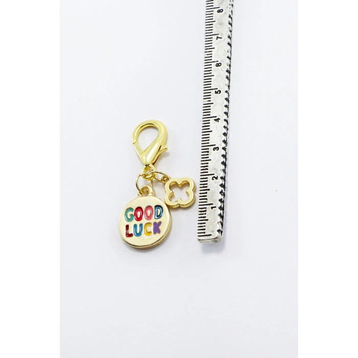 Renkli Good Luck İyi Şanslar Metal Kalpli Klipsli Cüzdan Süsü Charm Çanta Süsü Anahtarlık