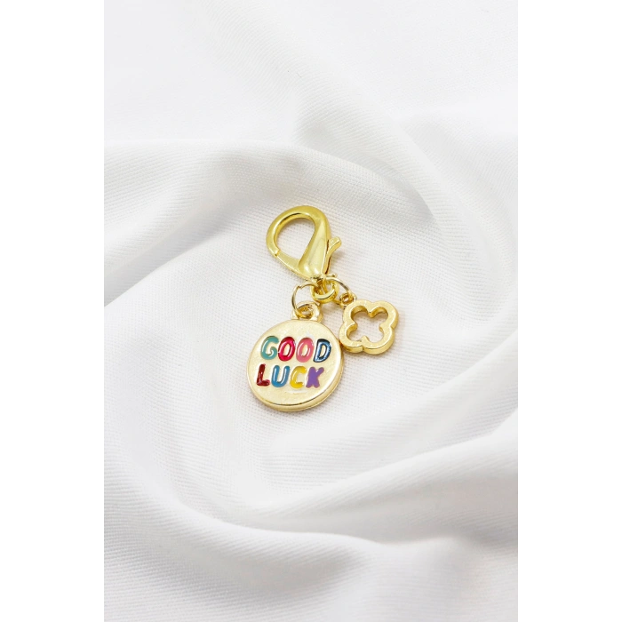 Renkli Good Luck İyi Şanslar Metal Kalpli Klipsli Cüzdan Süsü Charm Çanta Süsü Anahtarlık