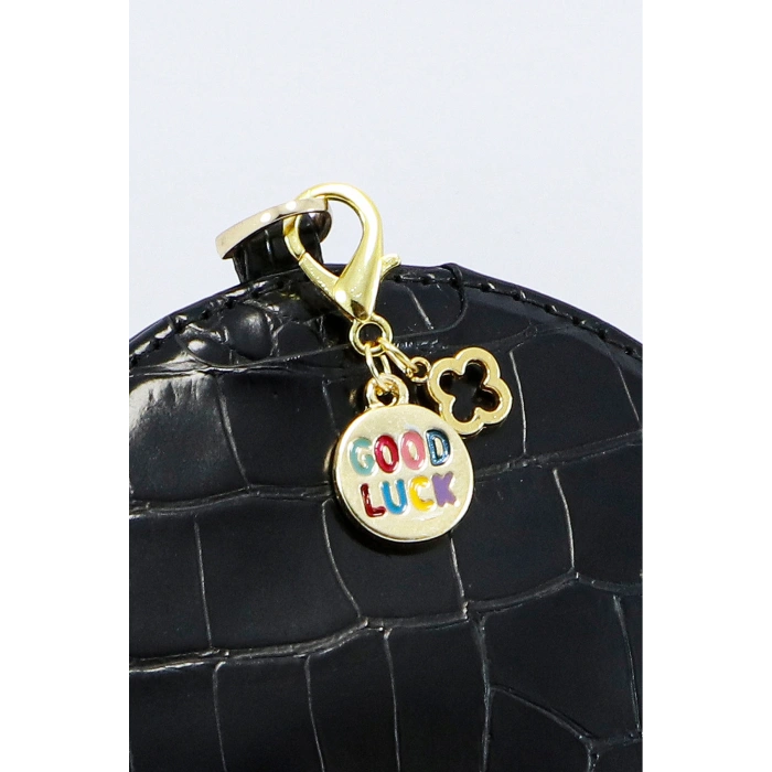 Renkli Good Luck İyi Şanslar Metal Kalpli Klipsli Cüzdan Süsü Charm Çanta Süsü Anahtarlık