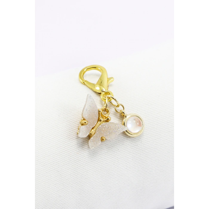 Gold Renk Kelebek Figürlü Klipsli Cüzdan Süsü Charm Çanta Süsü Anahtarlık