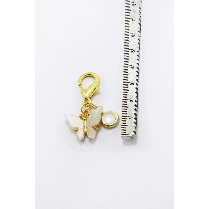 Gold Renk Kelebek Figürlü Klipsli Cüzdan Süsü Charm Çanta Süsü Anahtarlık