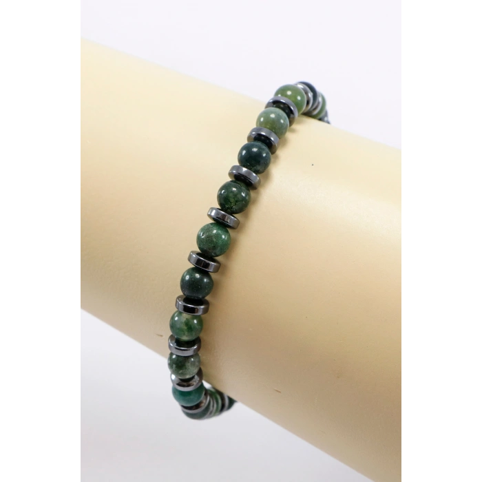 Yeşil Yosun Akik Hematit Doğal Taş Lastikli Bileklik 6mm, Hediyelik Unisex bileklik
