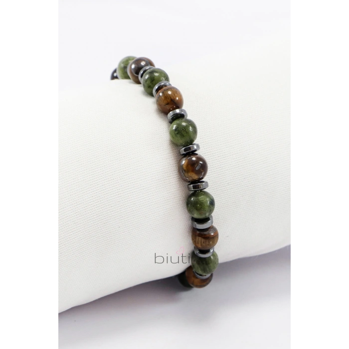 Yeşim Taşı Kaplangözü Hematit Doğal Taş Lastikli Bileklik 8mm, Orjinal A Kalite Erkek Bilekliği