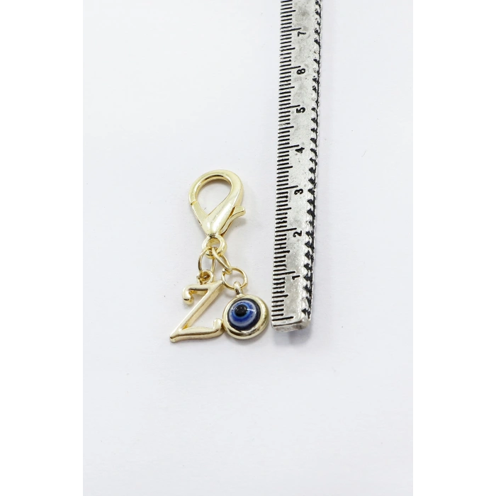 Metal Z Harfi Nazar Boncuklu Klipsli Cüzdan Süsü Charm Gold Renkli Çanta Süsü