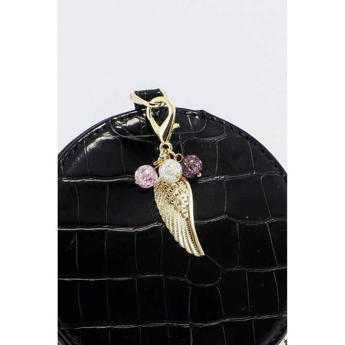PEmbe Mor Necef Taşı Gold Renkli Metal Melek Kanadı Klipsli Cüzdan Çanta Fermuar Süsü Charm
