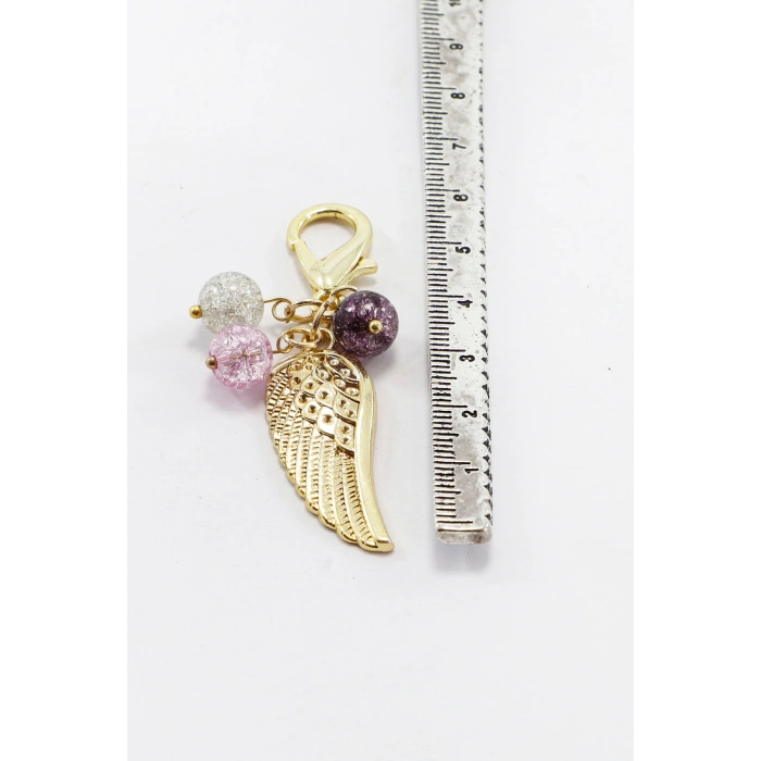 PEmbe Mor Necef Taşı Gold Renkli Metal Melek Kanadı Klipsli Cüzdan Çanta Fermuar Süsü Charm