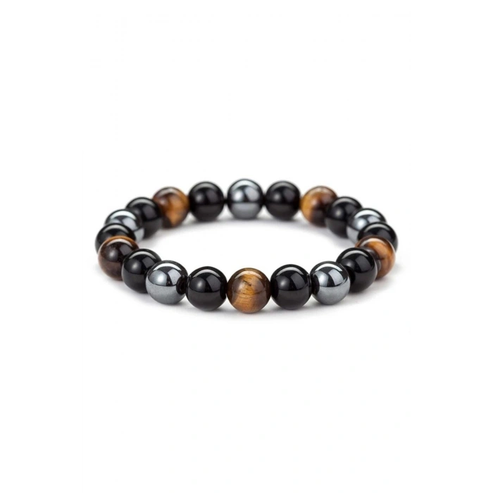 Sertifikalı Obsidyen & Kaplan Gözü & Hematit Doğal Taş Bileklik 8mm