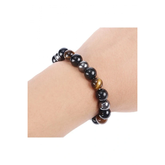 Sertifikalı Obsidyen & Kaplan Gözü & Hematit Doğal Taş Bileklik 8mm