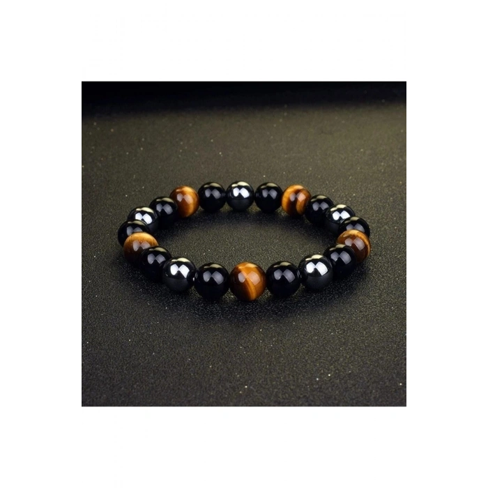 Sertifikalı Obsidyen & Kaplan Gözü & Hematit Doğal Taş Bileklik 8mm