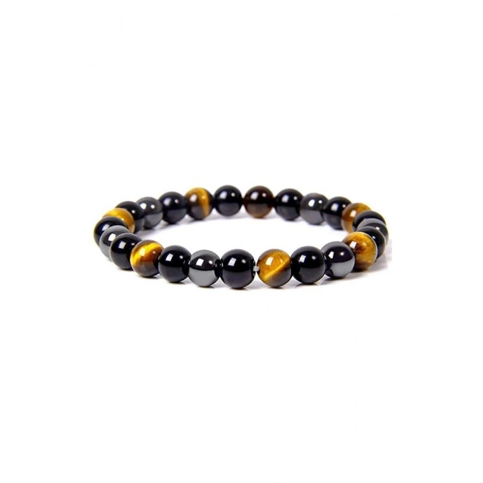 Sertifikalı Obsidyen & Kaplan Gözü & Hematit Doğal Taş Bileklik 8mm