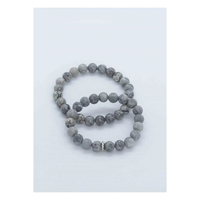 Gri Jasper Doğal Taş Bileklik - 8 mm