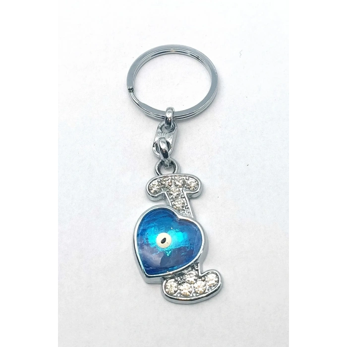 Metal Kristal Taşlı Harf Anahtarlık , I Harfi