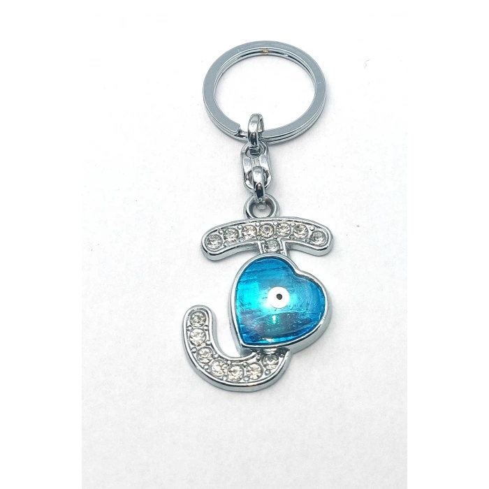 Metal Kristal Taşlı Harf Anahtarlık , J Harfi