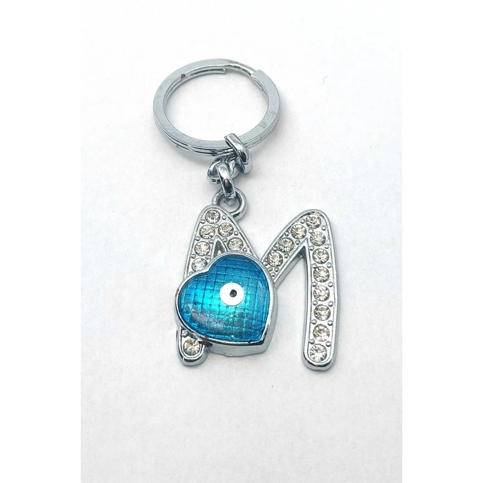 Metal Kristal Taşlı Harf Anahtarlık , M Harfi