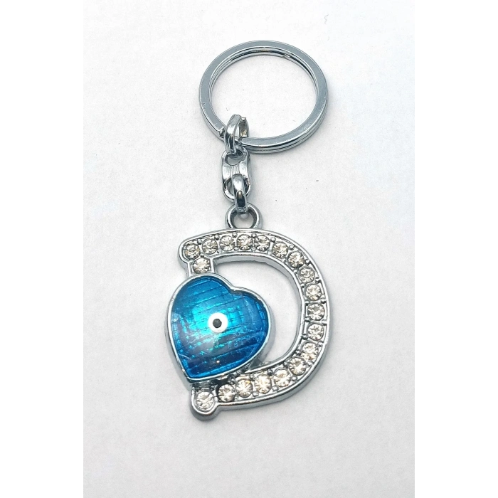 Metal Kristal Taşlı Harf Anahtarlık , D Harfi