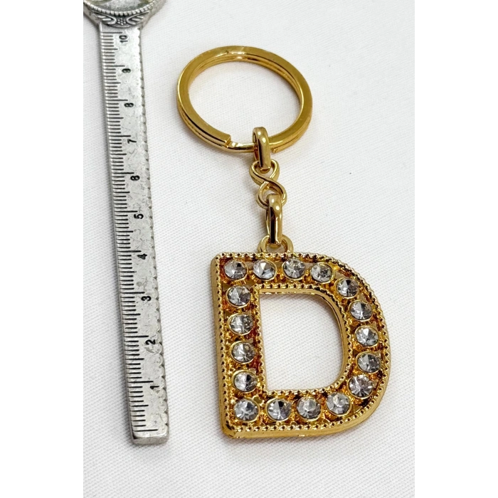 Gold Renkli Parlak Taşlı D Harfi Anahtarlık, Hediyelik Harfli Anahtarlıkj