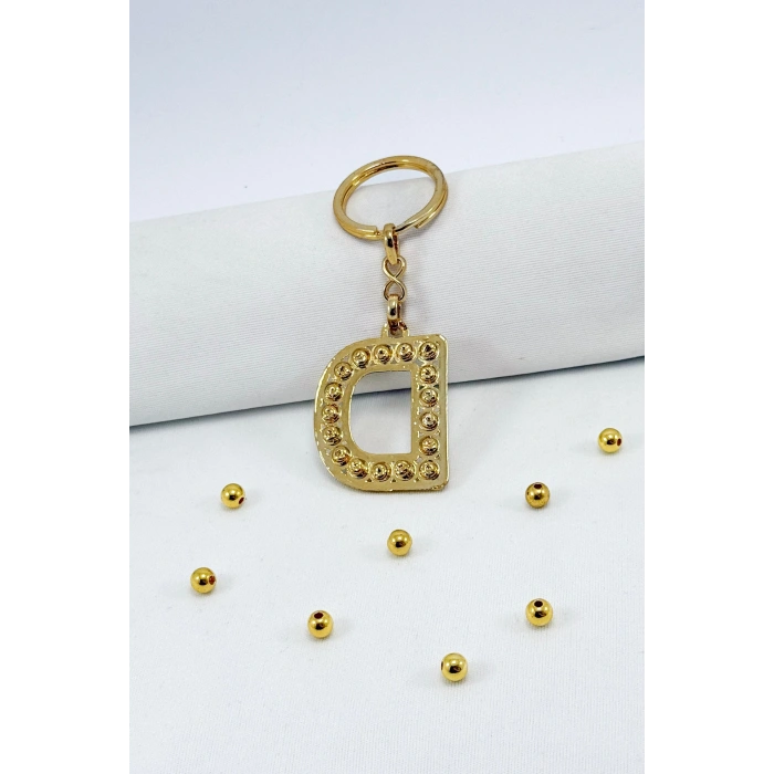 Gold Renkli Parlak Taşlı D Harfi Anahtarlık, Hediyelik Harfli Anahtarlıkj
