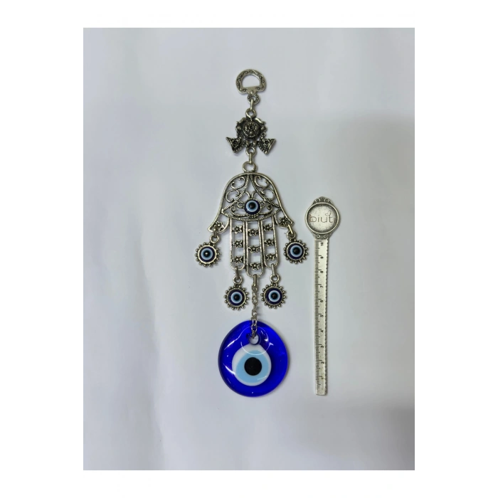 Metal Nikel Kaplama El Yapımı Cam Nazar Boncuklu Salkım Hamse Eli Duvar Süsü