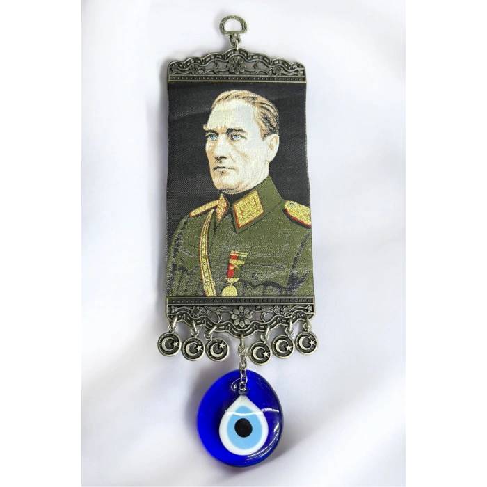 El Yapımı Cam Nazarlı Nikel Kaplamalı Salkım M. Kemal Atatürk Duvar Süsü Hediyelik Dekor